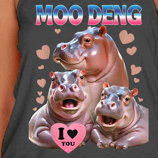 Moo Deng I Love You Hippo Women's Knotted Racerback Tank