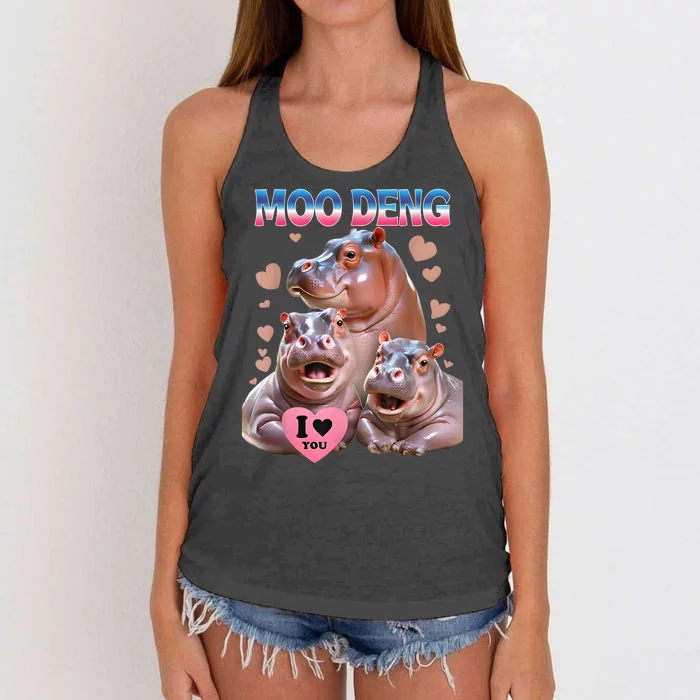 Moo Deng I Love You Hippo Women's Knotted Racerback Tank