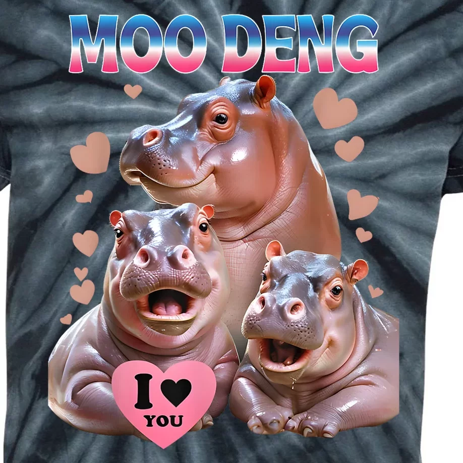 Moo Deng I Love You Hippo Kids Tie-Dye T-Shirt