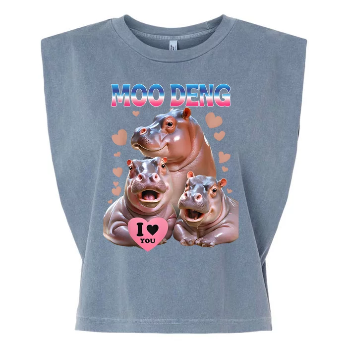 Moo Deng I Love You Hippo Garment-Dyed Women's Muscle Tee