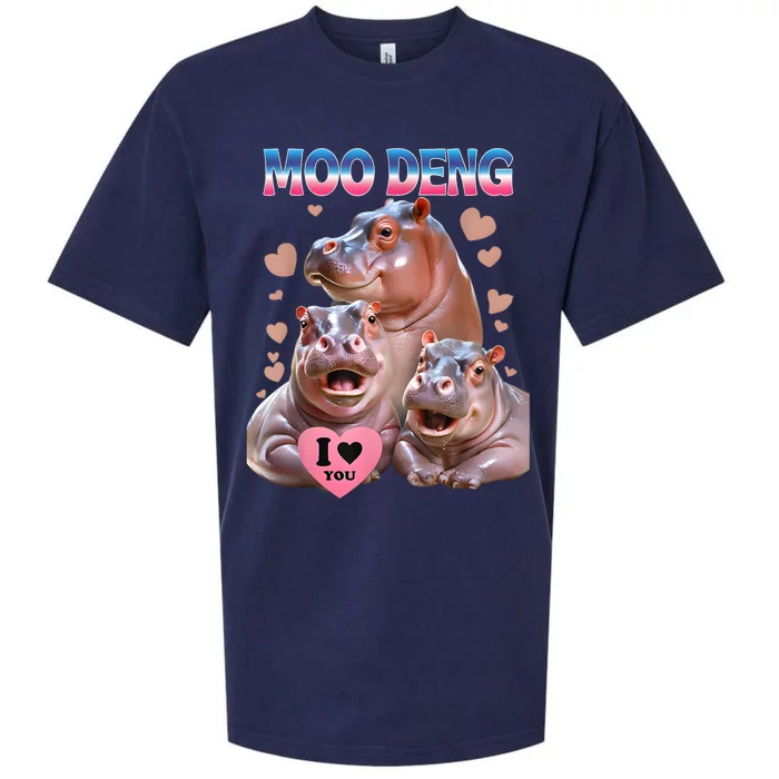 Moo Deng I Love You Hippo Sueded Cloud Jersey T-Shirt