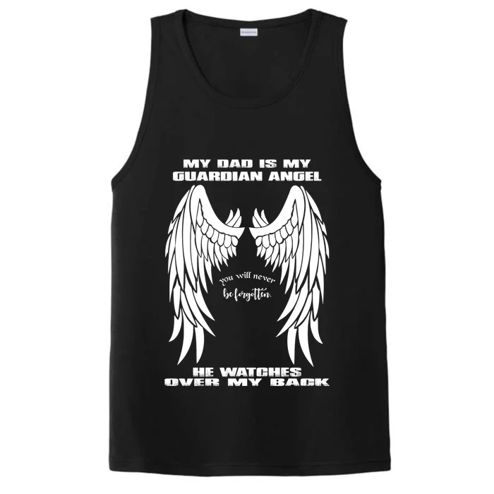 My Dad Is My Guardian Angel - Text on Back Performance Tank