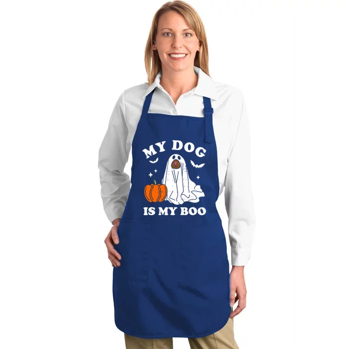 My Dog Is My Boo Halloween Funny Dog Owner Ghost Lover Great Gift Full-Length Apron With Pocket