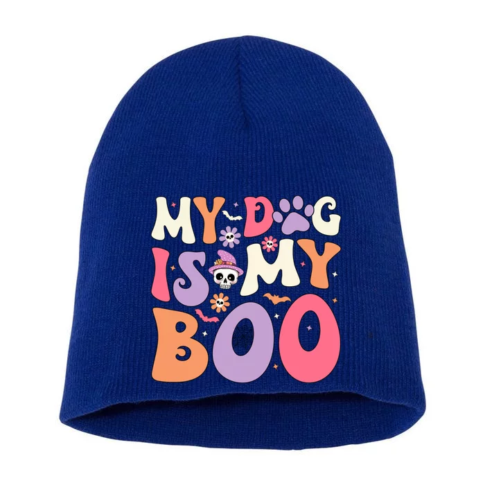 My Dog Is My Boo Halloween Funny Groovy Dog Halloween Gift Short Acrylic Beanie