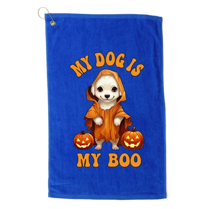 My Dog Is My Boo Halloween Ghost Groovy Retro Spooky Season Great Gift Platinum Collection Golf Towel