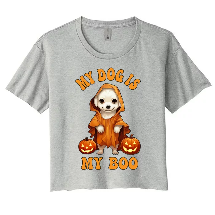 My Dog Is My Boo Halloween Ghost Groovy Retro Spooky Season Great Gift Women's Crop Top Tee