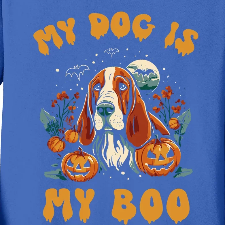 My Dog Is My Boo Halloween Pumpkin Basset Hound Halloween Cute Gift Kids Long Sleeve Shirt