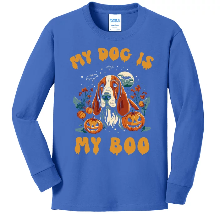 My Dog Is My Boo Halloween Pumpkin Basset Hound Halloween Cute Gift Kids Long Sleeve Shirt