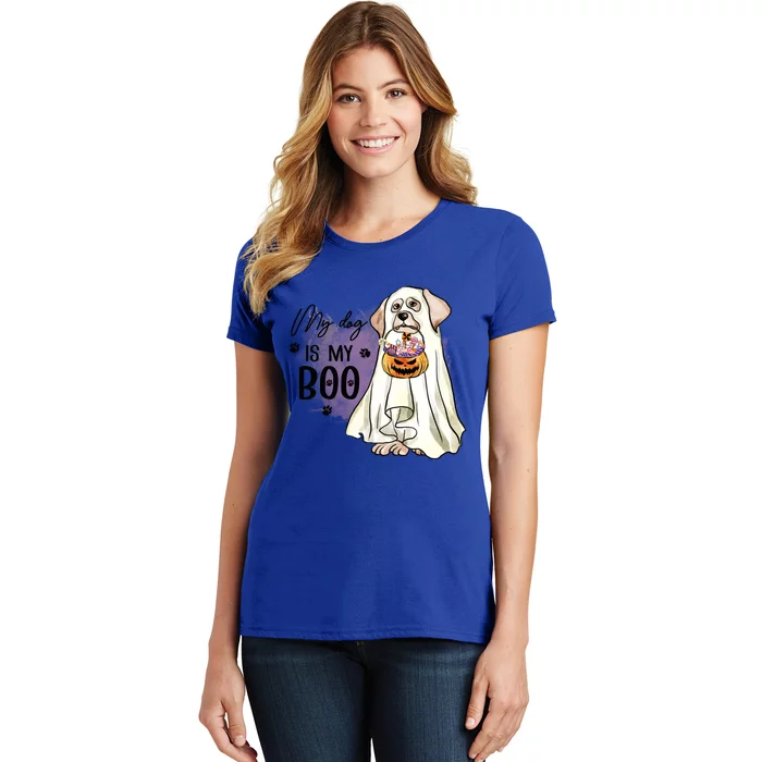 My Dog Is My Boo Spooky Season Ghost Halloween Groovy Retro Gift Women's T-Shirt