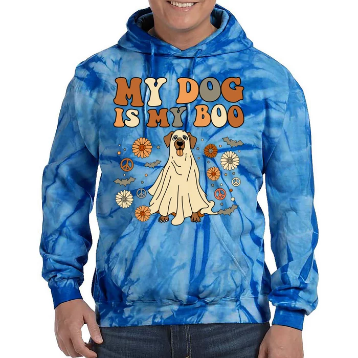 My Dog Is My Boo Spooky Season Ghost Halloween Groovy Retro Gift Tie Dye Hoodie