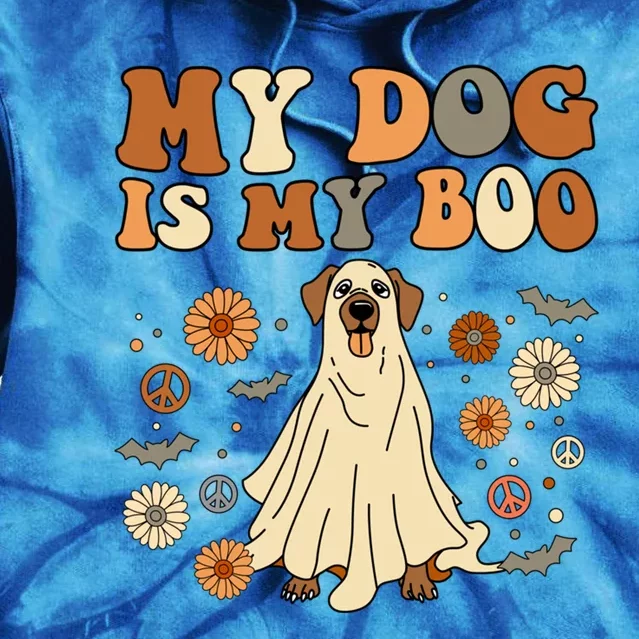 My Dog Is My Boo Spooky Season Ghost Halloween Groovy Retro Gift Tie Dye Hoodie