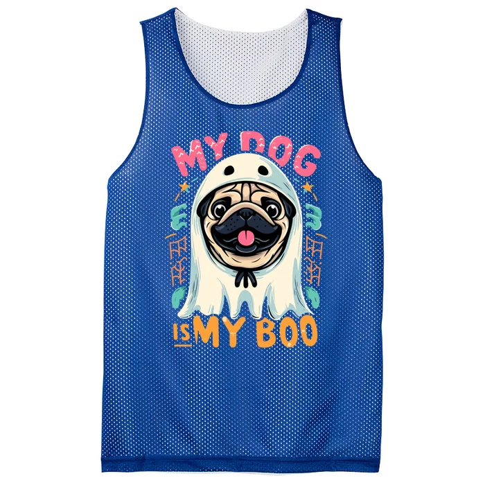 My Dog Is My Boo Spooky Season Ghost Halloween Groovy Retro Funny Gift Mesh Reversible Basketball Jersey Tank