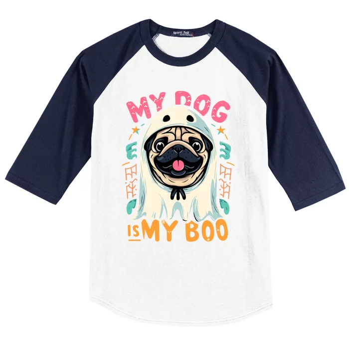 My Dog Is My Boo Spooky Season Ghost Halloween Groovy Retro Funny Gift Baseball Sleeve Shirt