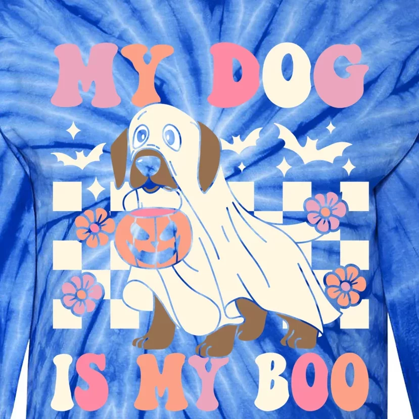 My Dog Is My Boo Spooky Season Ghost Halloween Groovy Retro Gift Tie-Dye Long Sleeve Shirt