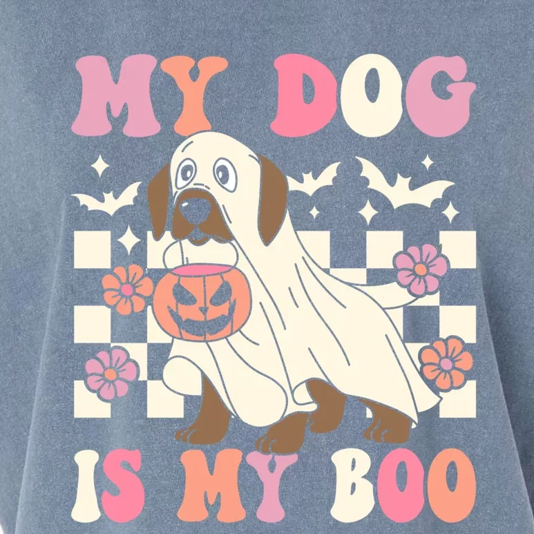 My Dog Is My Boo Spooky Season Ghost Halloween Groovy Retro Gift Garment-Dyed Women's Muscle Tee