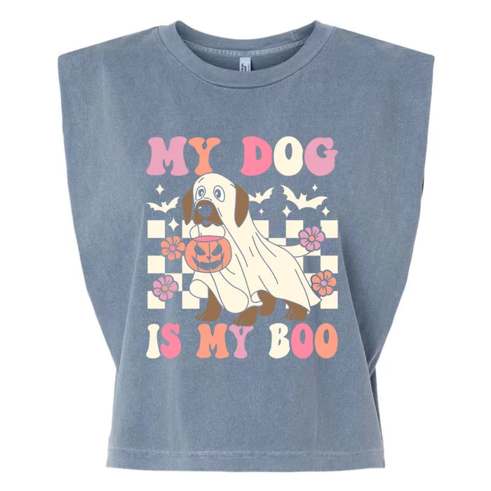 My Dog Is My Boo Spooky Season Ghost Halloween Groovy Retro Gift Garment-Dyed Women's Muscle Tee