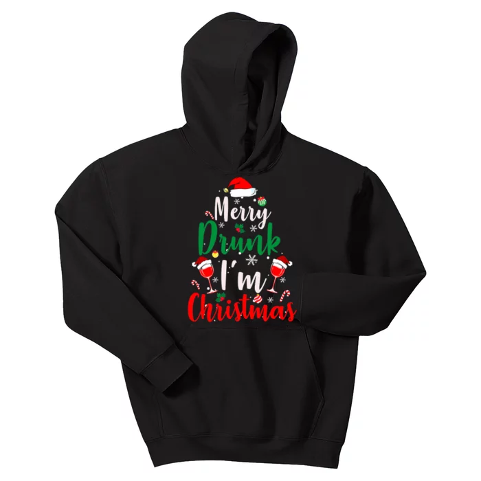 Merry Drunk I'm Christmas Funny Santa Joke Xmas Beer Lover Kids Hoodie