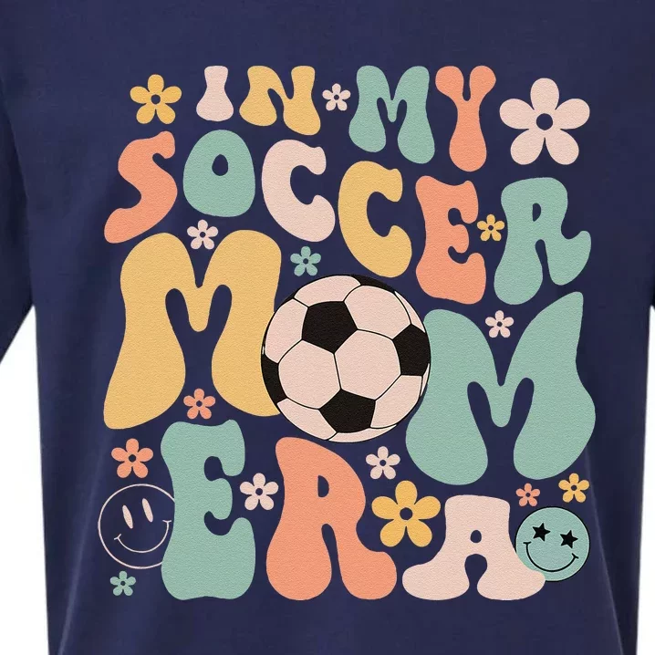 Mothers Day In My Soccer Mom Era Groovy Soccer Mom Life Sueded Cloud Jersey T-Shirt