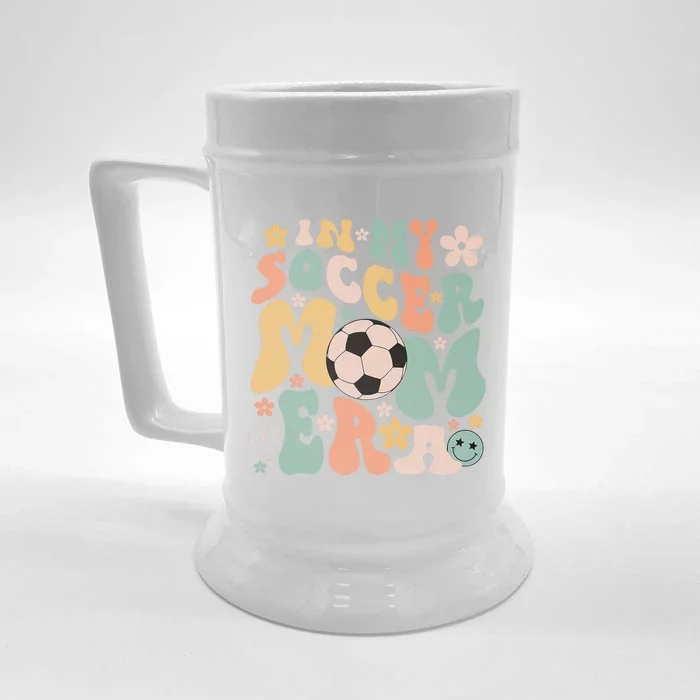 Mothers Day In My Soccer Mom Era Groovy Soccer Mom Life Front & Back Beer Stein