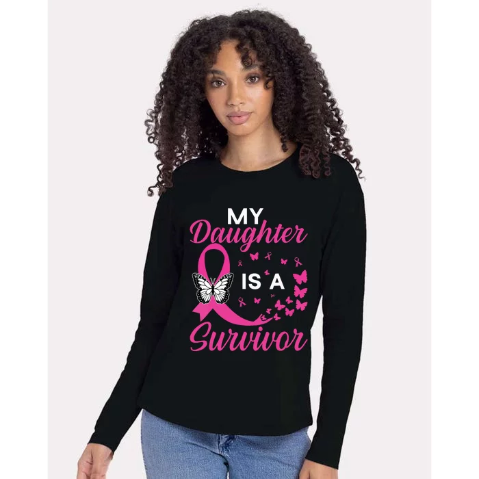 My Daughter Is A Survivor Breast Cancer Awareness Butterfly Womens Cotton Relaxed Long Sleeve T-Shirt