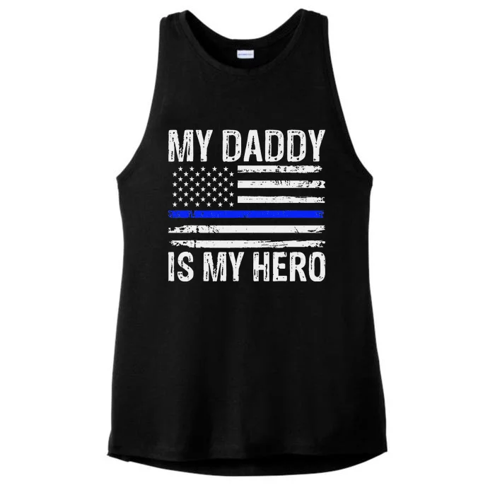 My Daddy is My Hero American Flag Fathers Day Ladies Tri-Blend Wicking Tank