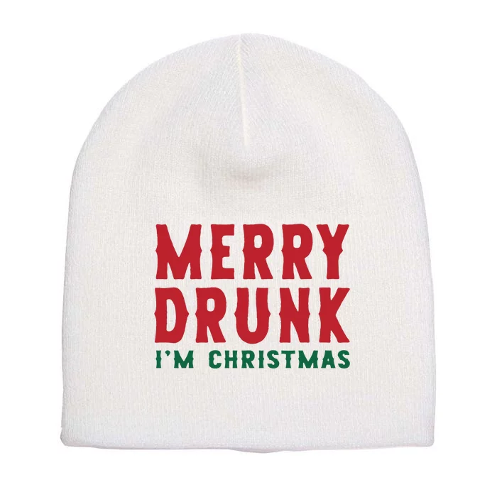 Merry Drunk IM Christmas Holiday Season Drinking Team Short Acrylic Beanie