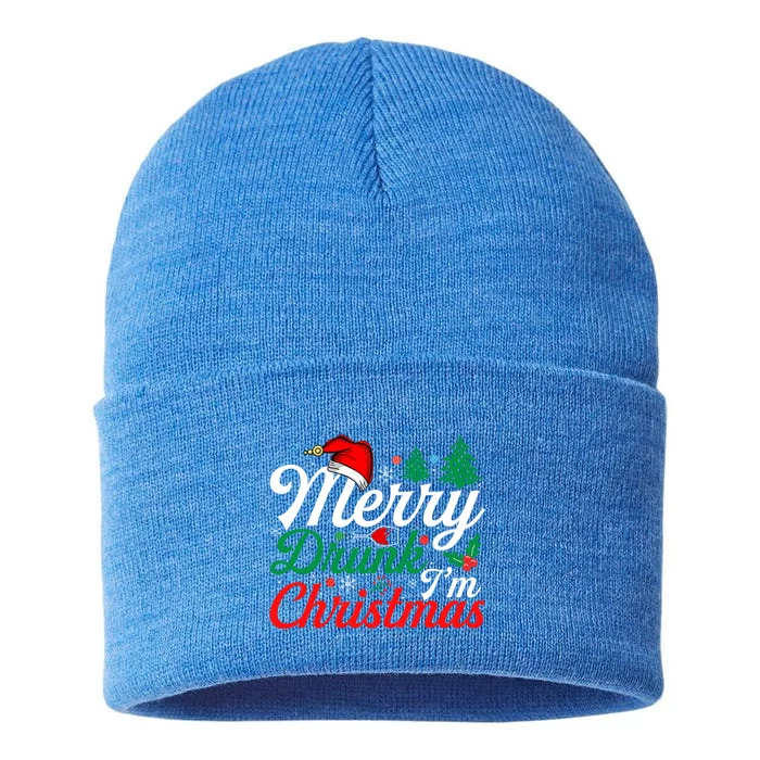 Merry Drunk IM Christmas Funny Santa Joke Xmas Beer Lover Funny Gift Sustainable Knit Beanie