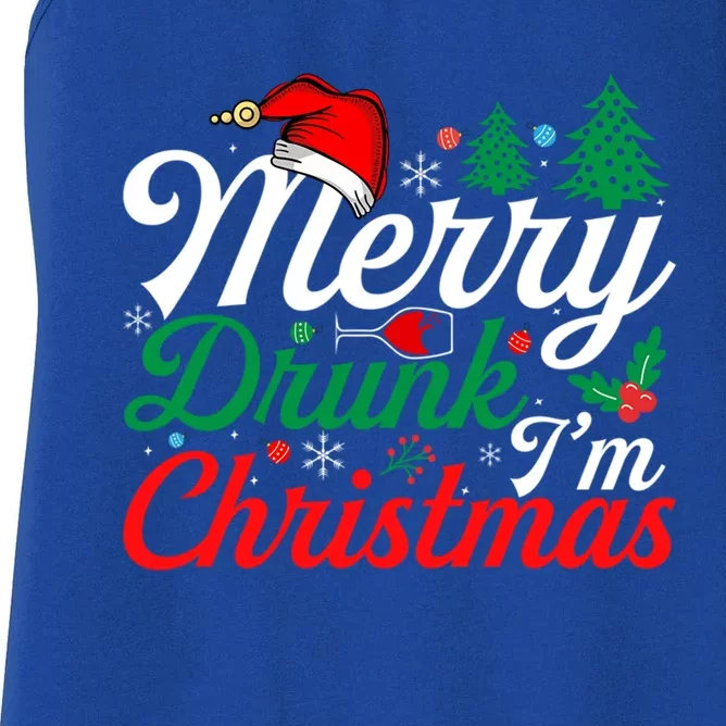 Merry Drunk IM Christmas Funny Santa Joke Xmas Beer Lover Funny Gift Women's Racerback Tank