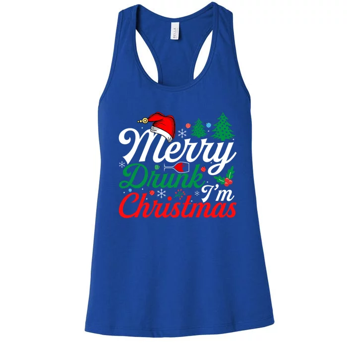 Merry Drunk IM Christmas Funny Santa Joke Xmas Beer Lover Funny Gift Women's Racerback Tank