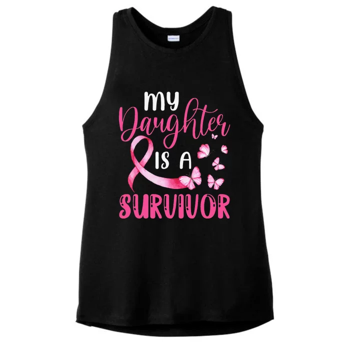 My Daughter Is A Survivor Breast Cancer Awareness Butterfly Ladies Tri-Blend Wicking Tank