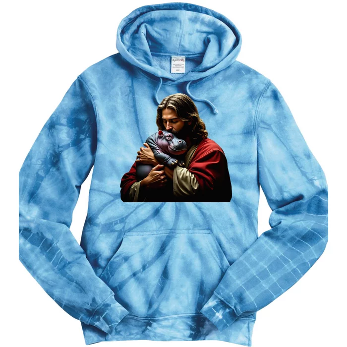 Moo Deng Jesus Christ Baby Hippo Animal Tie Dye Hoodie