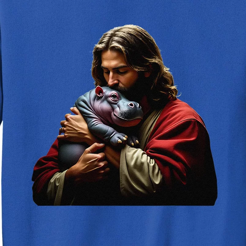 Moo Deng Jesus Christ Baby Hippo Animal Funny Christian Meme Sweatshirt