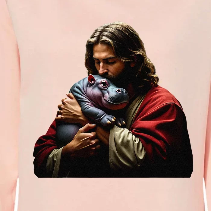 Moo Deng Jesus Christ Baby Hippo Animal Funny Christian Meme Womens California Wash Sweatshirt