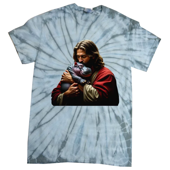 Moo Deng Jesus Christ Baby Hippo Animal Funny Christian Meme Tie-Dye T-Shirt