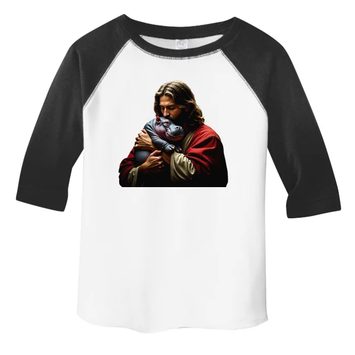 Moo Deng Jesus Christ Baby Hippo Animal Funny Christian Meme Toddler Fine Jersey T-Shirt