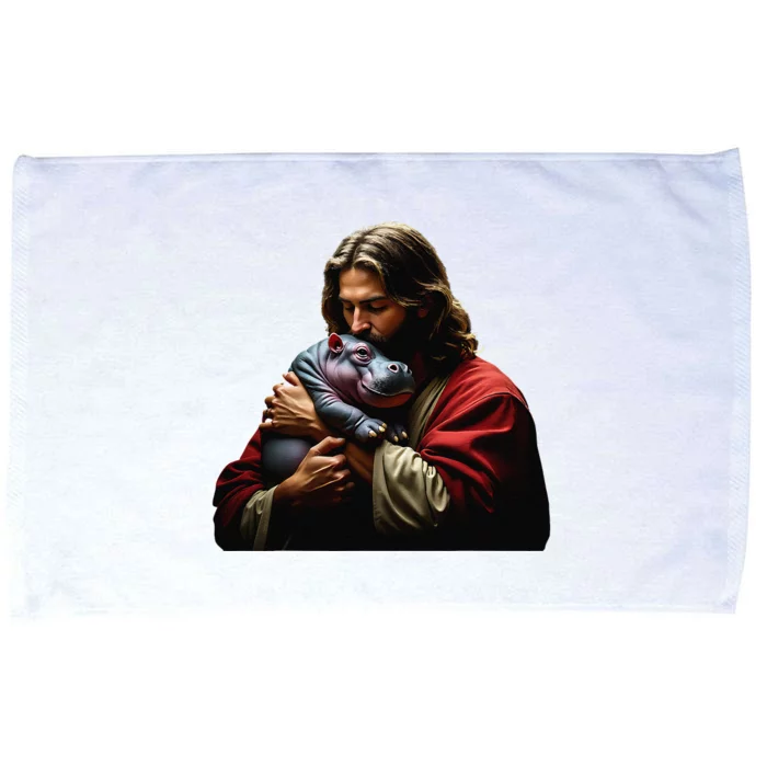 Moo Deng Jesus Christ Baby Hippo Animal Funny Christian Meme Microfiber Hand Towel