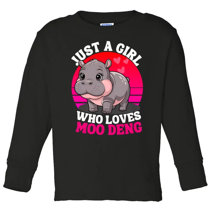 Moo Deng Just A Girl Who Loves Moo Deng Cute Baby Hippo Toddler Long Sleeve Shirt