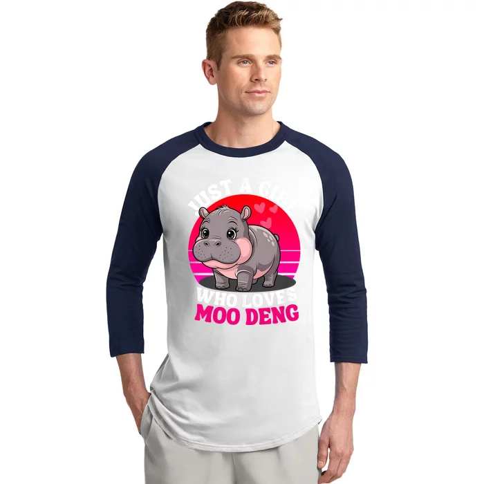 Moo Deng Just A Girl Who Loves Moo Deng Cute Baby Hippo Baseball Sleeve Shirt