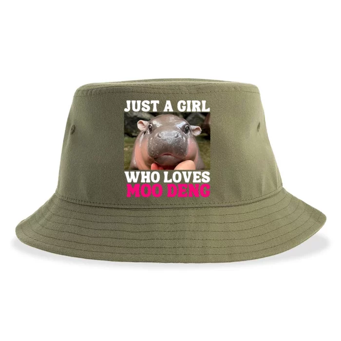 Moo Deng Just A Girl Who Loves Moo Deng Cute Baby Hippo Sustainable Bucket Hat