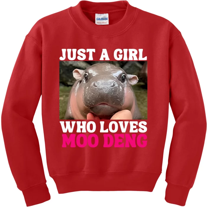 Moo Deng Just A Girl Who Loves Moo Deng Cute Baby Hippo Kids Sweatshirt