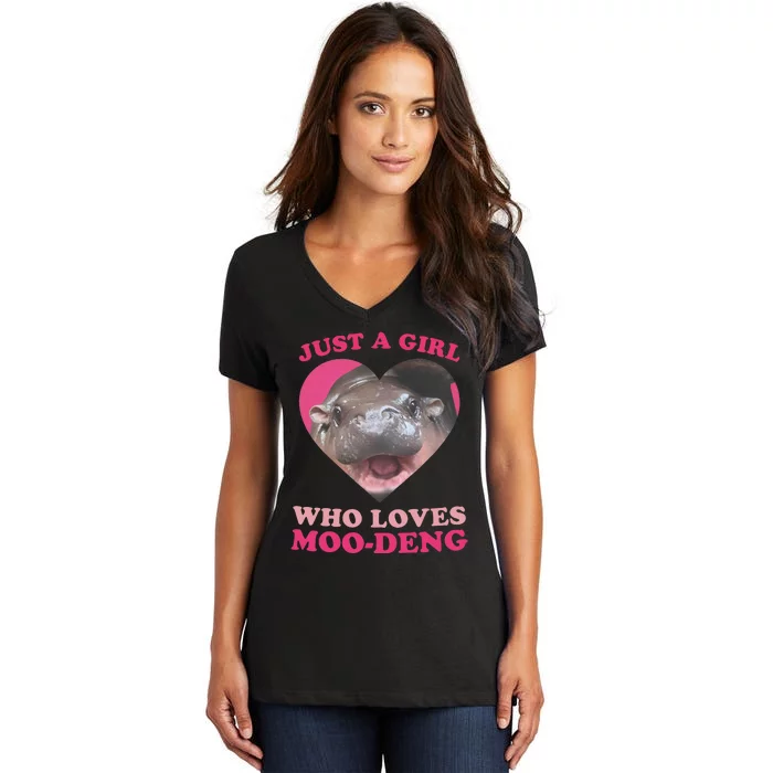 Moo Deng Just A Girl Who Loves Moo Deng Baby Hippo Meme Women's V-Neck T-Shirt