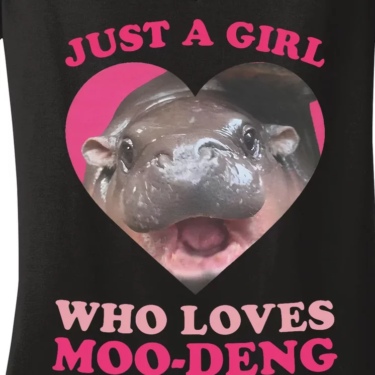 Moo Deng Just A Girl Who Loves Moo Deng Baby Hippo Meme Women's V-Neck T-Shirt