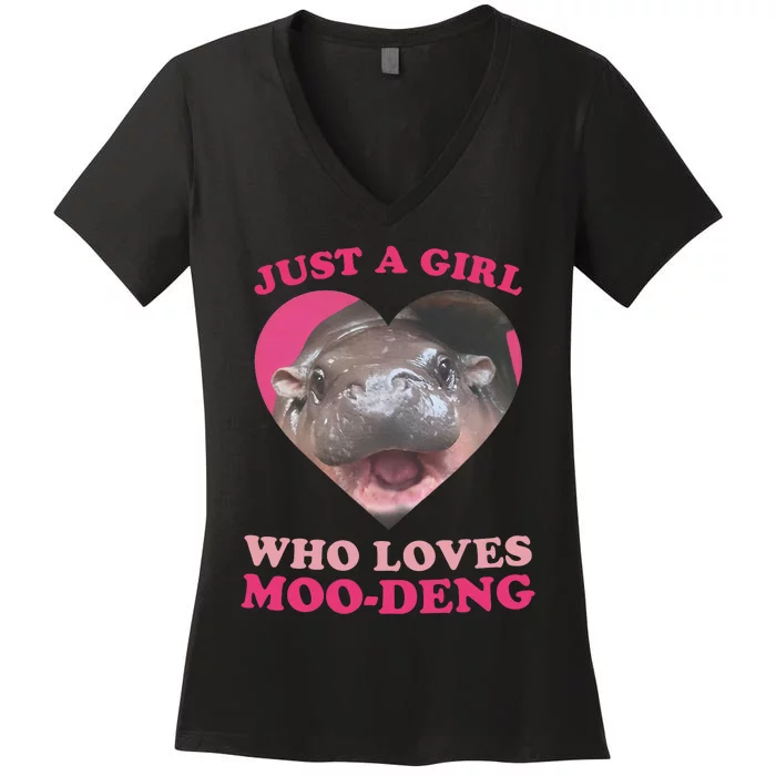 Moo Deng Just A Girl Who Loves Moo Deng Baby Hippo Meme Women's V-Neck T-Shirt