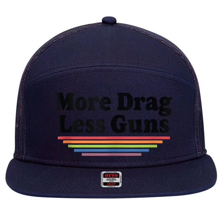 More Drag Less Guns LGBTQ Retro Drag Queen Support 7 Panel Mesh Trucker Snapback Hat