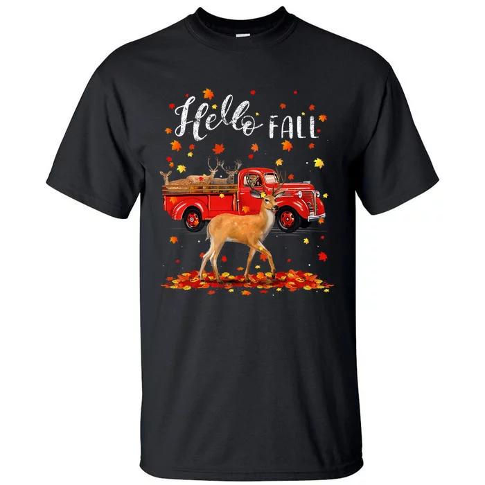 Maple Deer Leaf Fall Autumn Red Truck Gift Tall T-Shirt