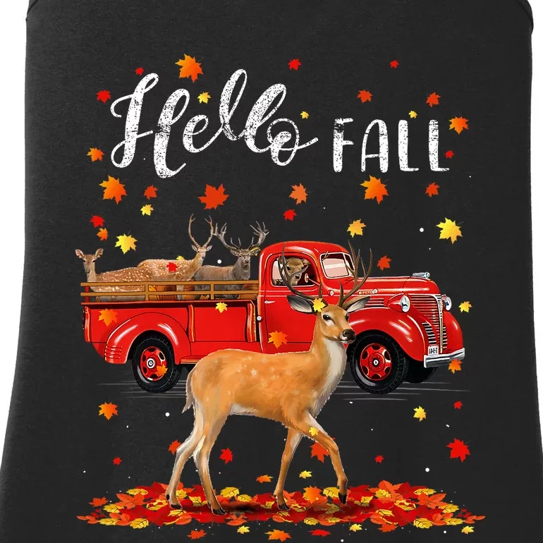 Maple Deer Leaf Fall Autumn Red Truck Gift Ladies Essential Tank