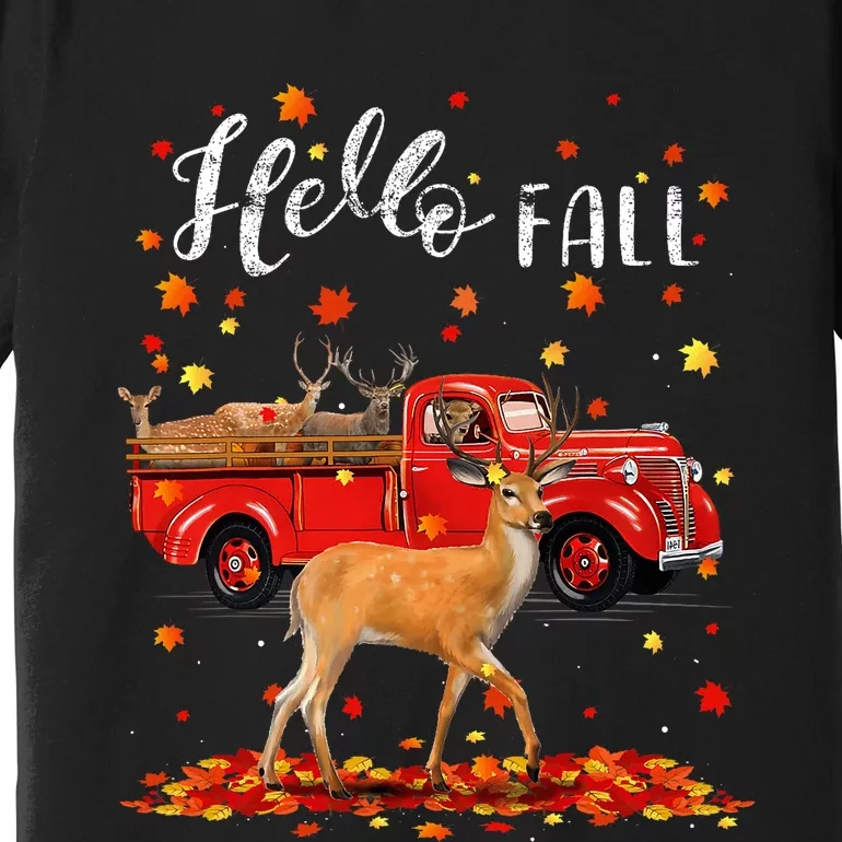 Maple Deer Leaf Fall Autumn Red Truck Gift Premium T-Shirt