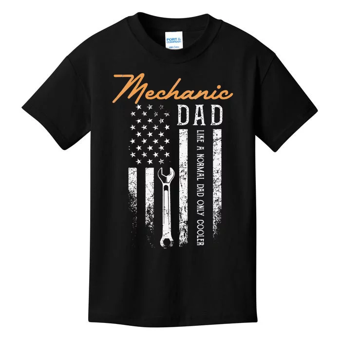 Mechanic Dad Like A Normal Dad Only Cooler USA Flag Kids T-Shirt