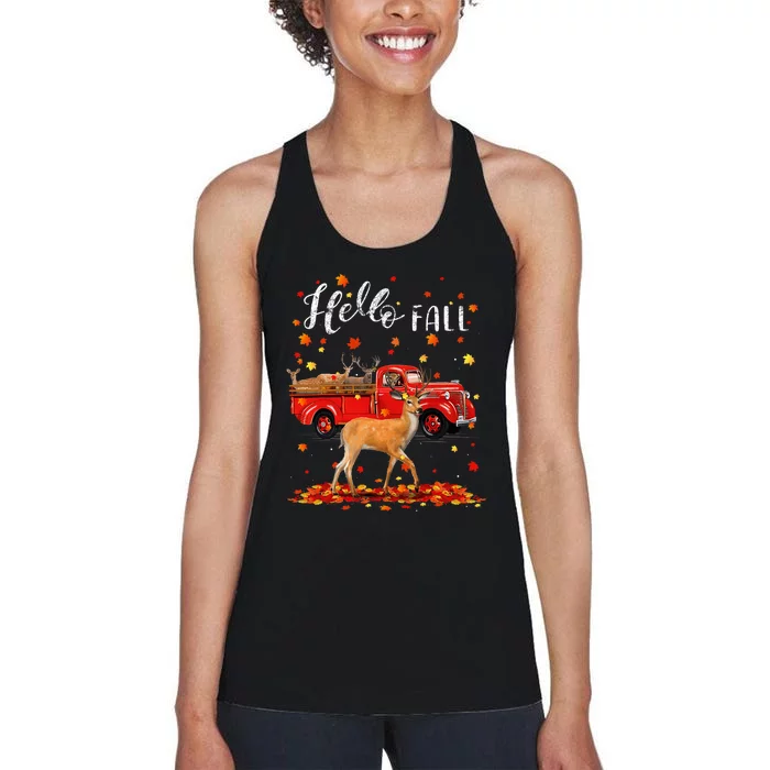 Maple Deer Leaf Fall Autumn Red Truck Gift Women's Racerback Tank