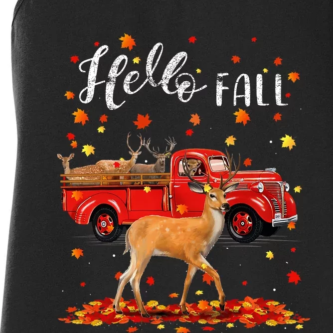 Maple Deer Leaf Fall Autumn Red Truck Gift Women's Racerback Tank